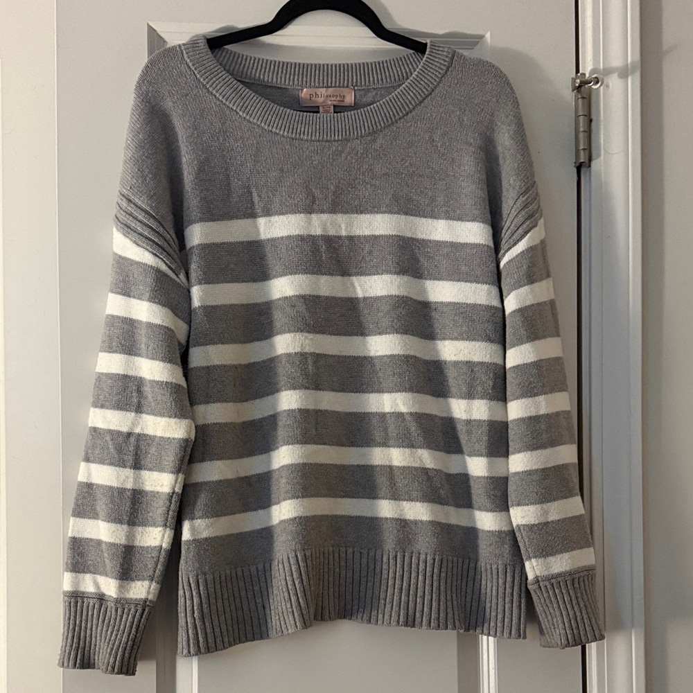 Philosophy Gray and White Striped Sweater